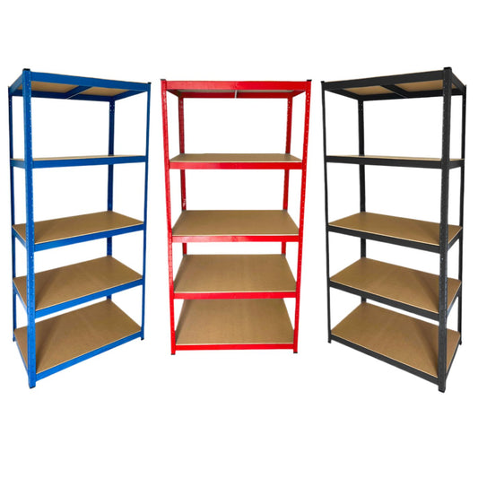Set Tricolore - Scaffale di 5 Ripiani 180 x 90 x 45cm (Set di 3: Nero, Blu, Rosso)